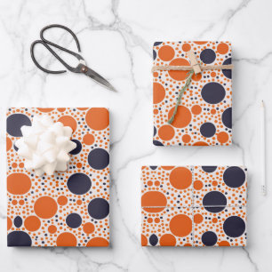 Pattern of orange and blue circles wrapping paper sheet