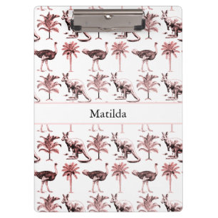 Pattern of ostriches and kangaroos and palm trees  clipboard