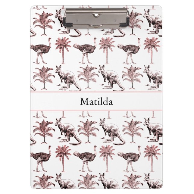 Pattern of ostriches and kangaroos and palm trees  clipboard (Front)