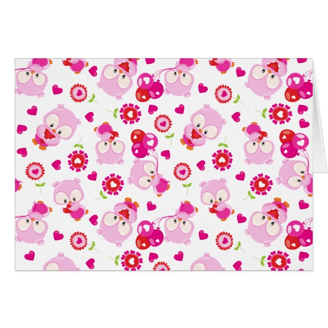 Pattern Of Owls, Cute Owls, Pink Owls, Hearts (Front Horizontal)