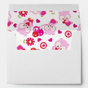 Pattern Of Owls, Cute Owls, Pink Owls, Hearts Envelope