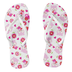 Pattern Of Owls, Cute Owls, Pink Owls, Hearts Jandals
