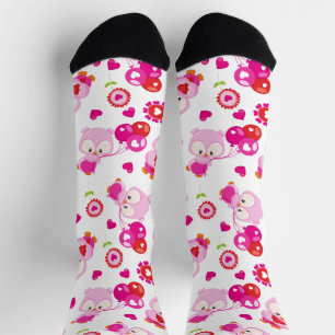 Pattern Of Owls, Cute Owls, Pink Owls, Hearts Socks