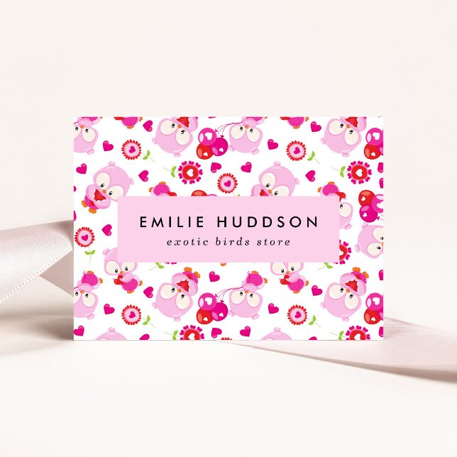 Pattern Of Owls, Pink Owls, Pet Shop, Bird Store Business Card (Creator Uploaded)