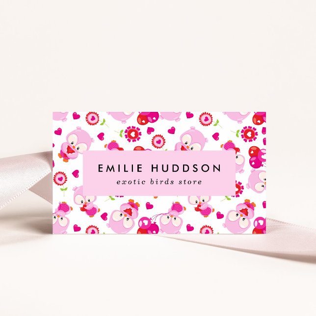 Pattern Of Owls, Pink Owls, Pet Shop, Bird Store Business Card (Creator Uploaded)
