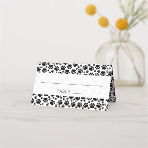 Pattern Of Paws, Black And White, Wedding Place Card