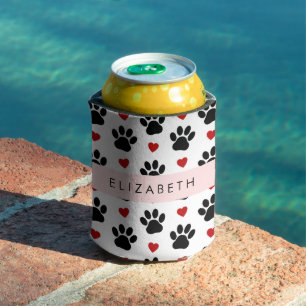 Pattern Of Paws, Black Paws, Red Hearts, Your Name Can Cooler