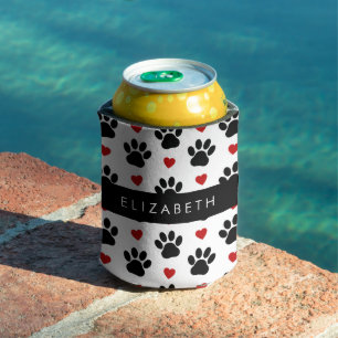 Pattern Of Paws, Black Paws, Red Hearts, Your Name Can Cooler