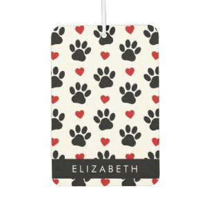 Pattern Of Paws, Black Paws, Red Hearts, Your Name Car Air Freshener