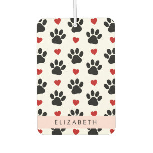 Pattern Of Paws, Black Paws, Red Hearts, Your Name Car Air Freshener