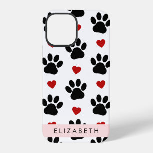 Pattern Of Paws, Black Paws, Red Hearts, Your Name iPhone 12 Pro Case