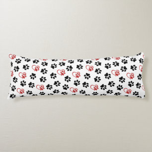 Pattern Of Paws, Black Paws, Red Paws, Hearts Body Cushion