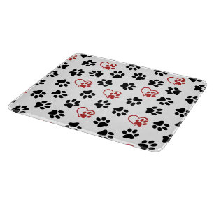 Pattern Of Paws, Black Paws, Red Paws, Hearts Cutting Board