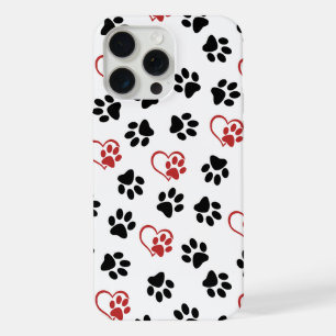 Pattern Of Paws, Black Paws, Red Paws, Hearts iPhone 15 Pro Max Case
