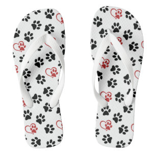 Pattern Of Paws, Black Paws, Red Paws, Hearts Jandals