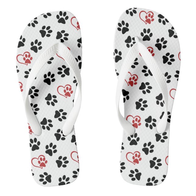 Pattern Of Paws, Black Paws, Red Paws, Hearts Jandals (Footbed)