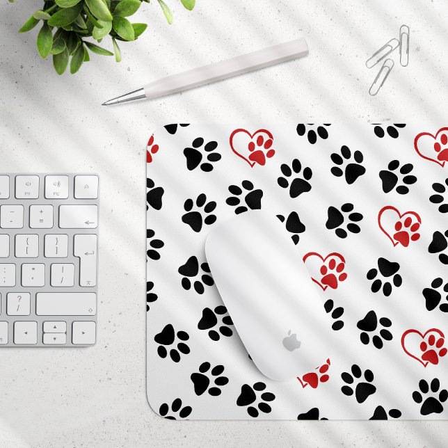 Pattern Of Paws, Black Paws, Red Paws, Hearts Mouse Pad (Creator Uploaded)