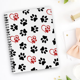 Pattern Of Paws, Black Paws, Red Paws, Hearts Notebook