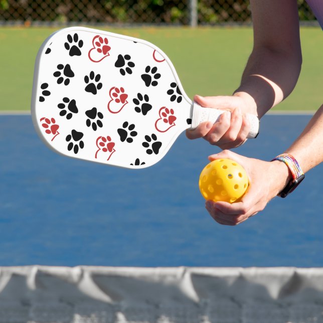 Pattern Of Paws, Black Paws, Red Paws, Hearts Pickleball Paddle (Insitu)