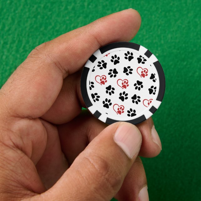 Pattern Of Paws, Black Paws, Red Paws, Hearts Poker Chips (Hand)