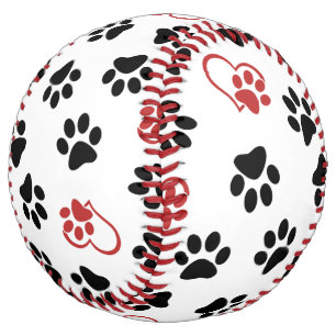 Pattern Of Paws, Black Paws, Red Paws, Hearts Softball