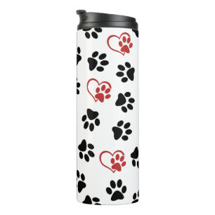Pattern Of Paws, Black Paws, Red Paws, Hearts Thermal Tumbler