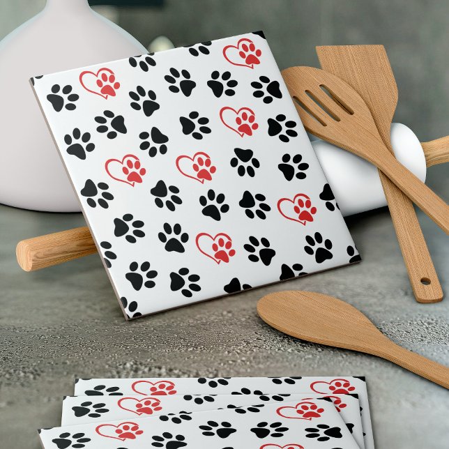 Pattern Of Paws, Black Paws, Red Paws, Hearts Tile (Creator Uploaded)