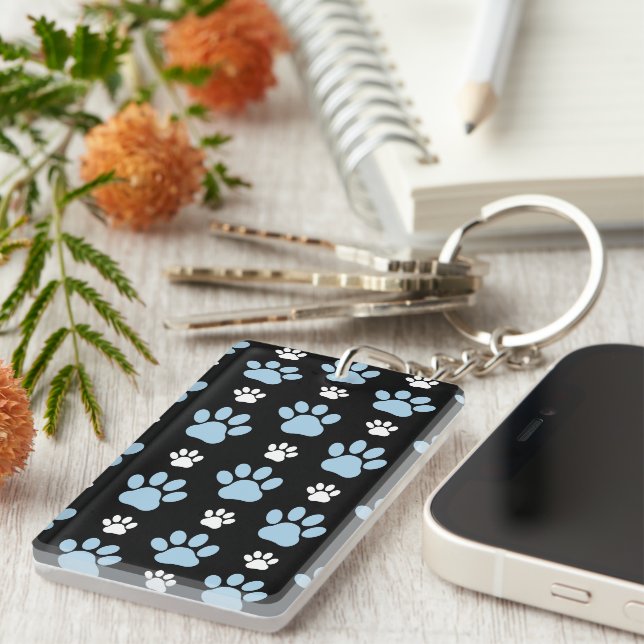 Pattern Of Paws, Blue Paws, Dog Paws, Animal Paws Key Ring (Front Right)