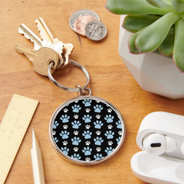 Pattern Of Paws, Blue Paws, Dog Paws, Animal Paws Key Ring (Desk)