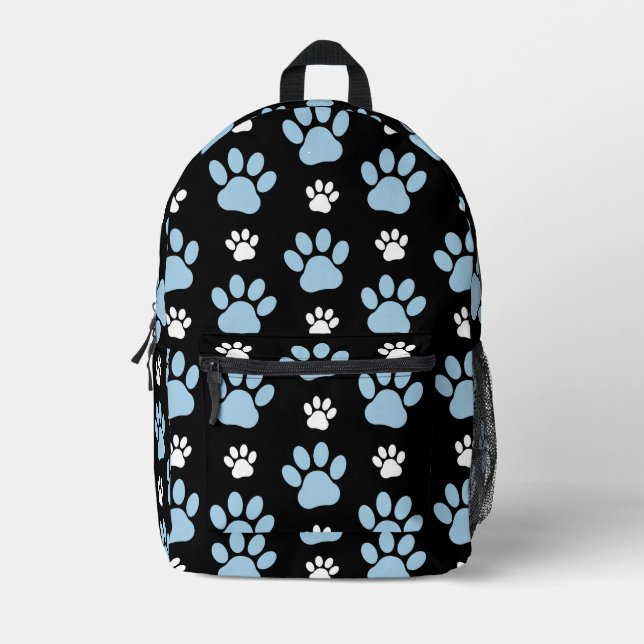 Pattern Of Paws, Blue Paws, Dog Paws, Animal Paws Printed Backpack (Front)
