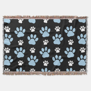 Pattern Of Paws, Blue Paws, Dog Paws, Animal Paws Throw Blanket