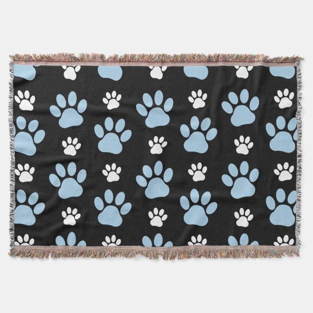 Pattern Of Paws, Blue Paws, Dog Paws, Animal Paws Throw Blanket (Front)