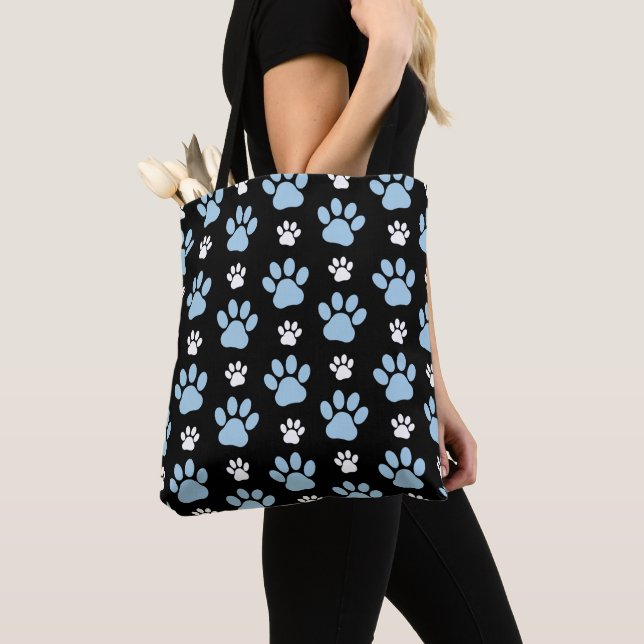 Pattern Of Paws, Blue Paws, Dog Paws, Animal Paws Tote Bag (Close Up)