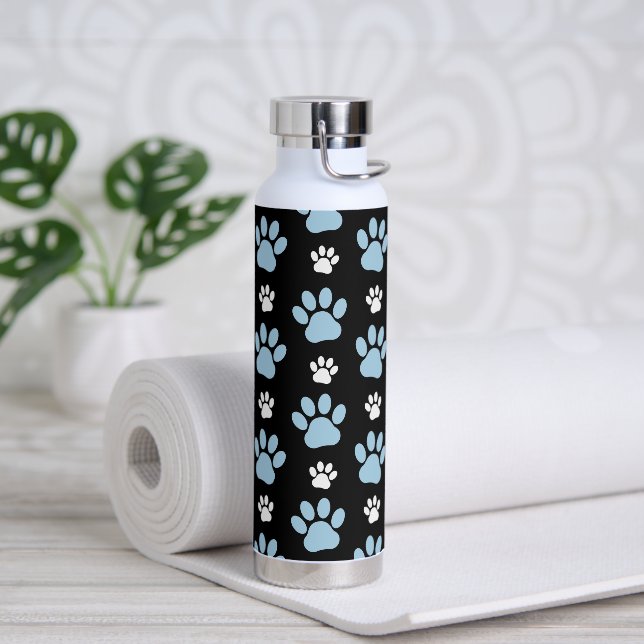 Pattern Of Paws, Blue Paws, Dog Paws, Animal Paws Water Bottle (Yoga)