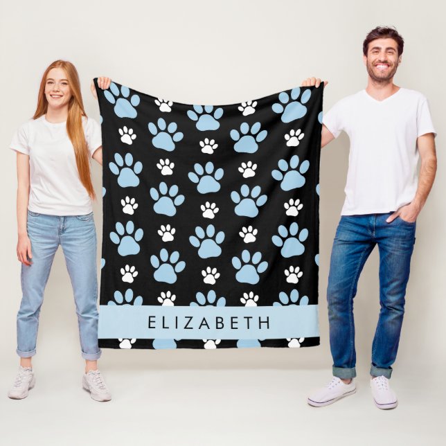 Pattern Of Paws, Blue Paws, Dog Paws, Your Name Fleece Blanket (In Situ)