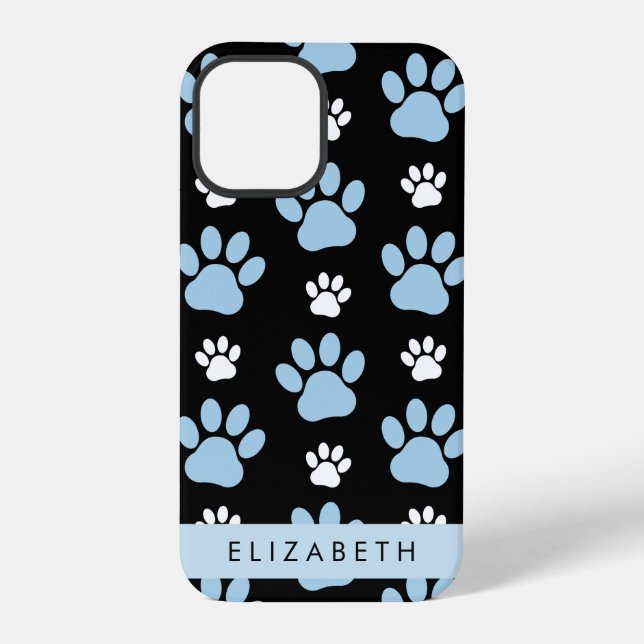 Pattern Of Paws, Blue Paws, Dog Paws, Your Name iPhone Case (Back)