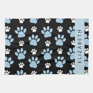 Pattern Of Paws, Blue Paws, Dog Paws, Your Name Tea Towel