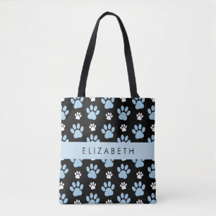 Pattern Of Paws, Blue Paws, Dog Paws, Your Name Tote Bag