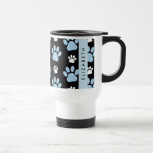 Pattern Of Paws, Blue Paws, Dog Paws, Your Name Travel Mug