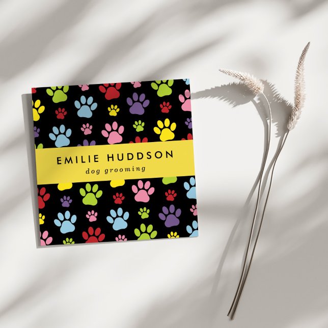 Pattern Of Paws, Dog Groomer, Dog Walker, Pet Shop Square Business Card (Creator Uploaded)
