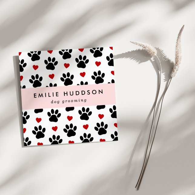 Pattern Of Paws, Dog Groomer, Dog Walker, Pet Shop Square Business Card (Creator Uploaded)