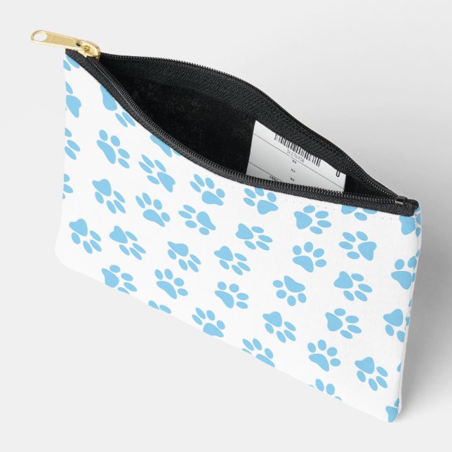 Pattern Of Paws, Dog Paws, Baby Blue Paws Accessory Pouch (Open)