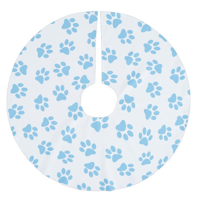 Pattern Of Paws, Dog Paws, Baby Blue Paws Brushed Polyester Tree Skirt (Front)