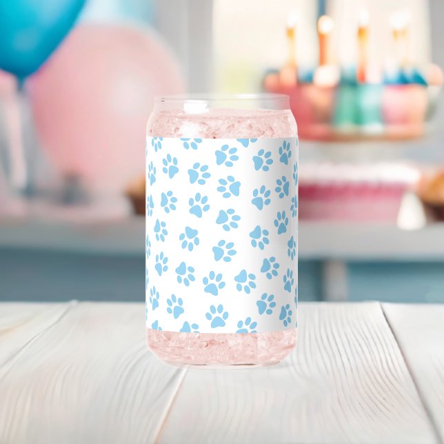 Pattern Of Paws, Dog Paws, Baby Blue Paws Can Glass (Insitu (Baby Shower))