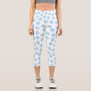 Pattern Of Paws, Dog Paws, Baby Blue Paws Capri Leggings