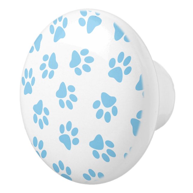 Pattern Of Paws, Dog Paws, Baby Blue Paws Ceramic Knob (Right)