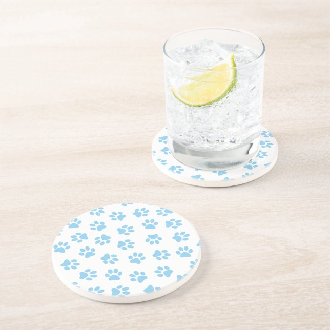 Pattern Of Paws, Dog Paws, Baby Blue Paws Coaster (Side)