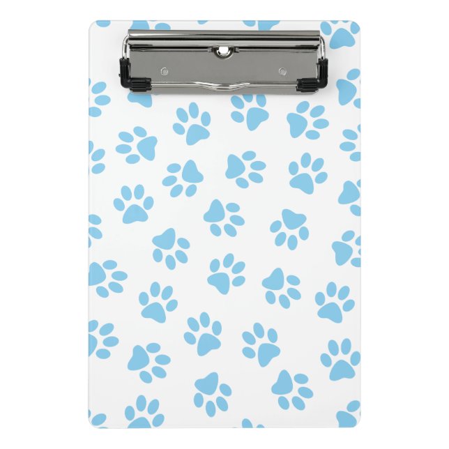 Pattern Of Paws, Dog Paws, Baby Blue Paws Mini Clipboard (Front)