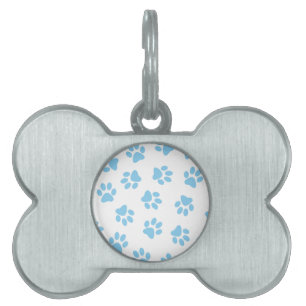 Pattern Of Paws, Dog Paws, Baby Blue Paws Pet ID Tag