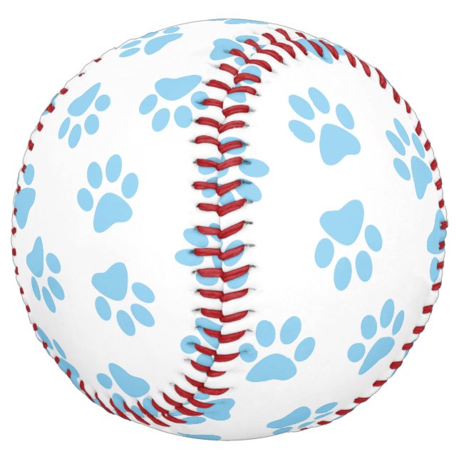Pattern Of Paws, Dog Paws, Baby Blue Paws Softball (Angled)